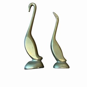Brass Crane Swan Figurine Pair Decorative Art Collectible Metalware Ring Holder
